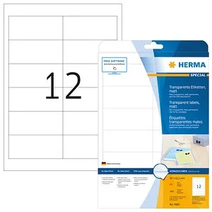 HERMA Etiketten transparent matt A4 97x42,3 mm - 300 Stück - Hochwertige transparente Etiketten auf A4, perfekt für professionelle Beschriftungen und vielseitige Anwendungen.