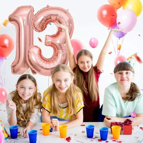 Geburtstag Deko zahlen luftballon 13 jahre | Folienballon Roségold