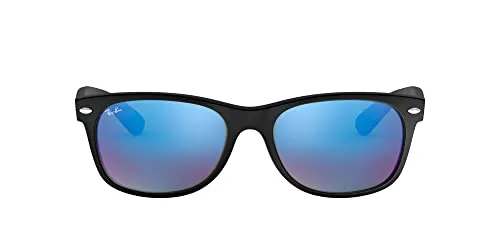 Ray-Ban RB 2132 NEW WAYFARER Unisex-Sonnenbrille - Sportbrillen mit schwarzem Kunststoff-Gestell und mineralischen Gläsern in Grau Blau, ideal für stilvolle Freizeitaktivitäten undUV-Schutz.