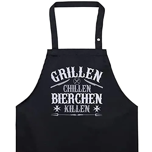 EXPRESS-STICKEREI Grillschürze mit lustigem Spruch: GRILLEN, CHILLEN, BIERCHEN KILLEN Schürze Männer/Damen Kochschürze mit Tasche Küchen Schürze Herren verstellbare Latzschürze Geschenk Grillmeister