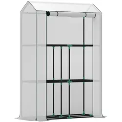 Outsunny Foliengewächshaus mit Regalen - Gewächshaus mit Rolltür und UV-Schutz, ideal für die Aufzucht von Gemüse und Blumen. Robuste Stahlkonstruktion, winterfest und platzsparend in den Maßen 100 x 40 x 150 cm.