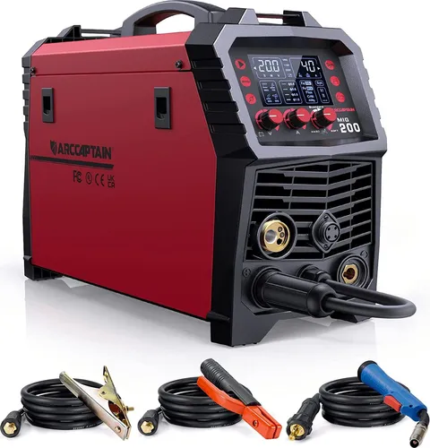 ARCCAPTAIN MIG MAG Schweißgerät 200 Ampere, 7 in 1 vollsynergisches Schweißgerät FLUX Fülldraht/MAG/MIG Schutzgas Schweißgerät/MMA/Lift TIG/Unterstützung Spool Gun/Punktschweißen, IGBT Inverter 230V