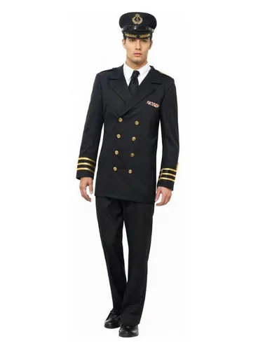 Smiffys Marine Offizier Kostüm, Schwarz - Kostüm-Outfits für Erwachsene, inklusive Jacke, Hose und Mütze, ideal für Karneval und Themenpartys, leichtes Material für hohen Tragekomfort.