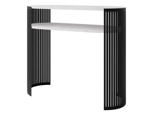 Mirjan24 Konsolentisch Oval in Weiß und Schwarz - Eleganter Konsolentisch aus Holzwerkstoff mit ovaler Form, ideal für Wohnzimmer. Robustes Stahlgestell und pflegeleichte Oberfläche sorgen für langanhaltende Freude. Maße: 100x86x30 cm.