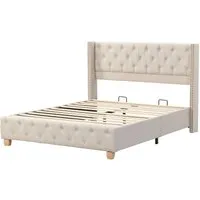 Okwish Polsterbett Beige 140x190 cm – Stilvolles Schlafzimmerbett