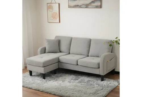 OKWISH Ecksofa 3-Sitzer Sofa aus Atmungsaktiver Baumwoll-Leinenstoff, Polstersofa, Sofa, L-förmiges Ecksofa mit Chaiselongue