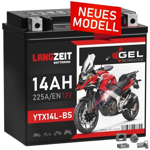 Langzeit YTX14L-BS GEL Motorradbatterie 14Ah 12V 250A/EN