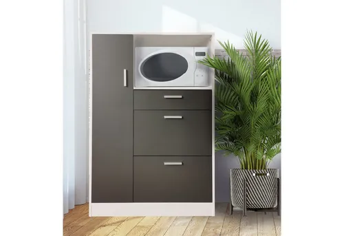 HTI-Line Küchenschrank Kombi L Blanca - Midi- & Hochschrank für Küchen mit 5 Regalfächern, 3 Schubladen und 1 Tür – ideal für optimalen Stauraum in Weiß und Grau.