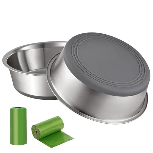 Hundenapf Edelstahl 900ML - 2 Stück Hundenapf rutschfest mit Silikonboden, Futternapf Hund Set Rostbeständiger, Leicht zu Reinigen, Spülmaschinenfest, Dog Bowl für Kleine Mittlere Große Hunde, Katze