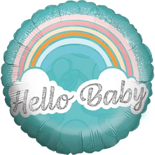 Party Factory Folienballon Hello Baby 45 cm, Rund, Pastell, Ballon Helium geeignet, Gender Reveal Deko, Luftballon für Babyparty und Geburt