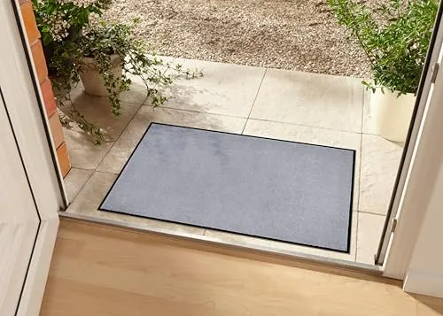 Hanse Home Waschbare In- & Outdoor Fußmatte Uni einfarbig Fußabtreter Schmutzfangmatte Türmatte Schmutzfänger Eingangsteppich Anti-Rutsch Größen, 40x60 cm, Silbergrau