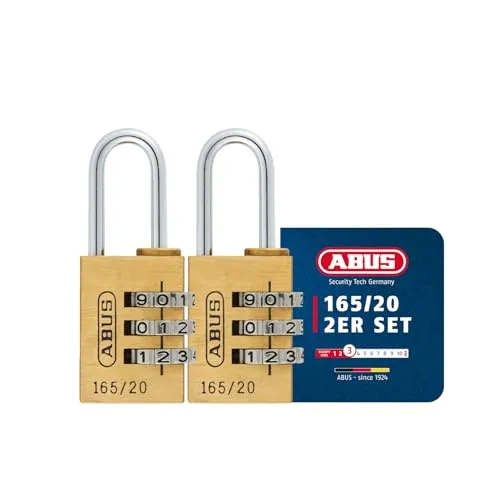 ABUS Zahlenschloss 165/20 - Robustes Vorhängeschloss mit individuell einstellbarem Zahlencode - 2er Set - Praktisches Kombinationsschloss für Koffer, Spinde und Schatullen. Einfach zu bedienen mit 3-stelligem, anpassbarem Zahlencode. Langlebig aus Messing und Stahl, ideal für den täglichen Einsatz.