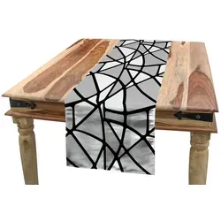 Abakuhaus Tischläufer Esszimmer Küche Rechteckiger Dekorativer Tischläufer, Schwarz-Weiss Thick Dünne Linien Tile schwarz 40 cm x 300 cm