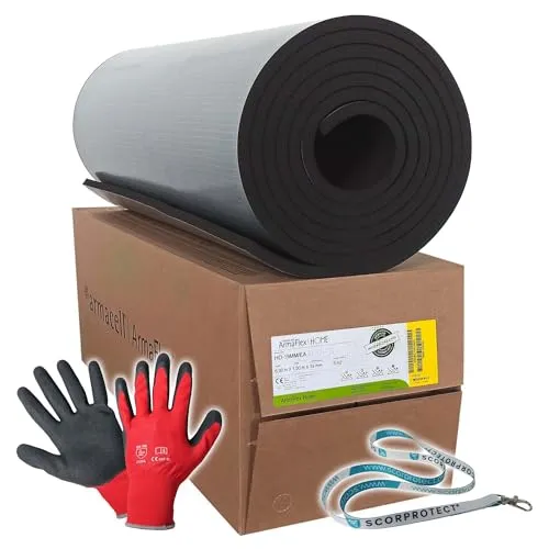 ORIGINAL Armacell ArmaFlex HOME Kautschuk Platte selbstklebend (Nachfolger für die XG Platte) + Handschuhe + Scorprotect® Schlüsselband (Schwarz, Isolierstärke 19 mm, 1000 x 6000 mm)
