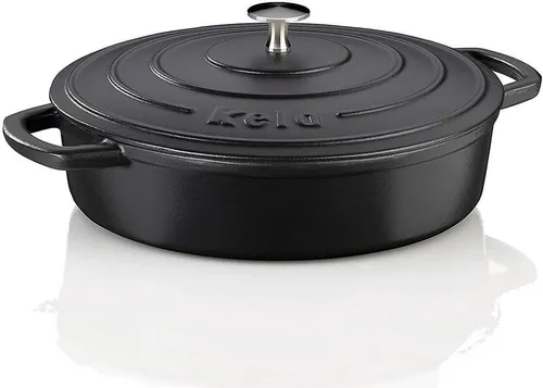 kela Bräter Calido, Ø 28 cm, 3,2 L, Gusseisen - Pfannen - Flacher Gusseisen Bräter für alle Herdarten, ideal für Braten und Brotbacken, hitzebeständig bis 300 °C und hervorragende Wärmespeicherung.