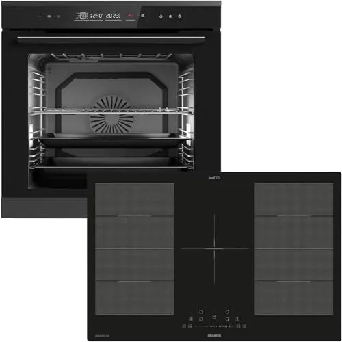 Oranier Einbau-Backofen Set Pyrolyse EBP820 autark - 14 Funktionen - 80 cm Flächen-Induktion FLI580 - Kochfeld mit 5 Kochzonen & Brückenfunktion