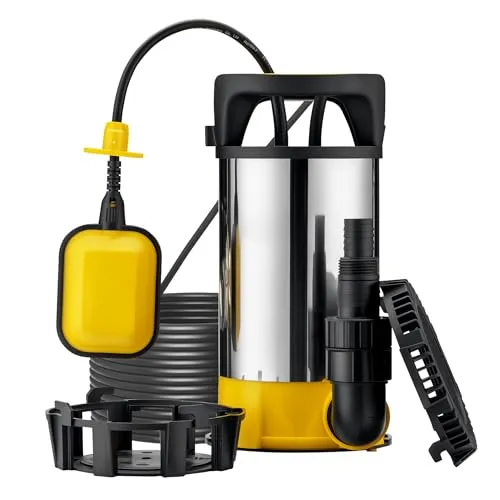 Wiltec 3 in 1 Flachsauger Tauchpumpe Edelstahl 1100 W - Wasserpumpen – 3 in 1 Funktionalität für sauberes und schmutziges Wasser, filtert Partikel bis 35 mm und saugt bis auf 1 mm ab. Ideal für überflutete Keller und vielseitige Anwendungen.