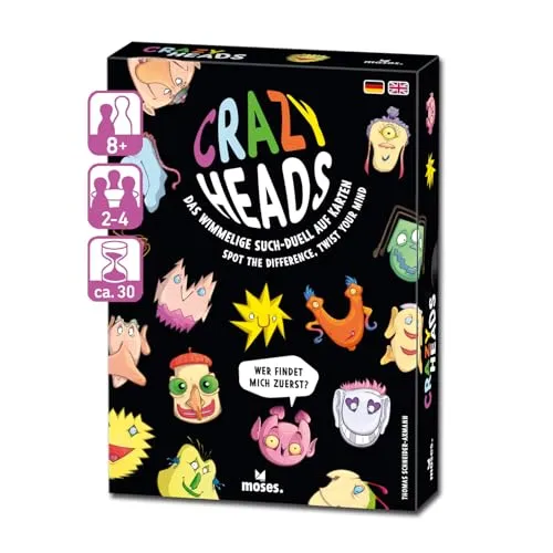 moses. Crazy Heads, interaktives Suchspiel mit verrückten Wesen, rasantes Gesellschaftsspiel für Familie & Freunde, Wimmel-Such- & Konzentrationsspiel für Kinder ab 8 Jahren