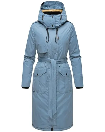 Navahoo Damen Wintermantel Hokulanii Powder Blue - Funktionsjacke mit hohem Kragen und weicher Kapuze, windabweisend und figurumschmeichelnd, ideal für kalte Herbst- und Wintertage.