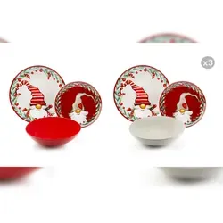 Excelsa Geschirrset 18-Teiliges Holly Gnomo Porzellan - 18-teiliges Geschirrset mit niedlichen Weihnachtszwergen, ideal für festliche Anlässe. Mikrowellen- und spülmaschinenfest für praktischen Einsatz.