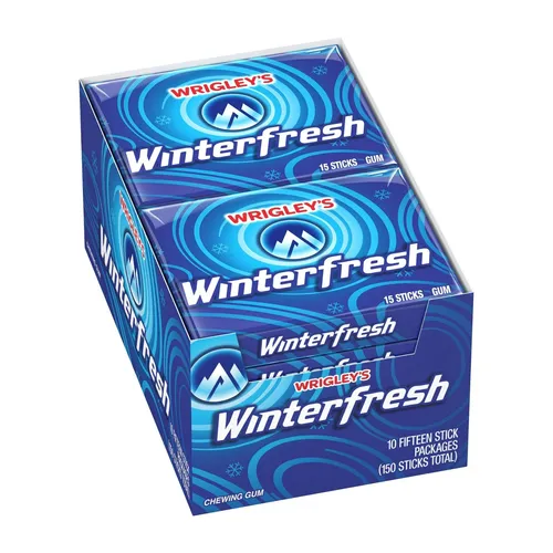 Wrigley's Winterfresh Streifen-Kaugummi, 10 Päckchen (150 Stück) - Kaugummi & Pfefferminzbonbons, erfrischender Minzgeschmack, ideal für unterwegs – genießen Sie 150 Stück aus den USA!