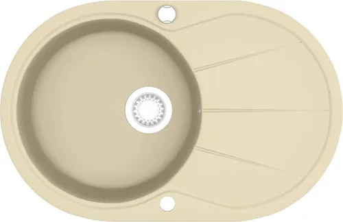 vidaXL Granitspüle Einzelbecken Oval Beige - Sanitäranlagen & Zubehör: Elegante, schlagfeste Granitspüle mit reversibler Montage und extra tiefem Becken für einfache Reinigung und Nutzung.