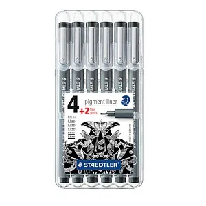 STAEDTLER 308 SB6P Filzstifte, Schwarz, 6er Pack - Langanhaltende Farben für kreative Projekte und präzises Zeichnen