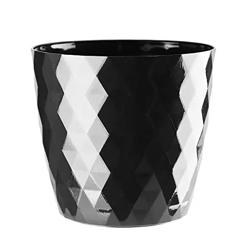VERDENIA Cristal Blumentopf Leichter Blumenkübel Balkonblumentopf Dekorativer Topf für Pflanzen für Innen und Außenbereich Pflanztopf aus Kunststoff Runder Viele Farben 18cm Schwarz