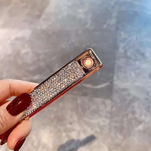 RWXCOW Feuerzeug Elektro USB Diamantbesetztes Wiederaufladbares Blitzfeuerzeug füR Damen