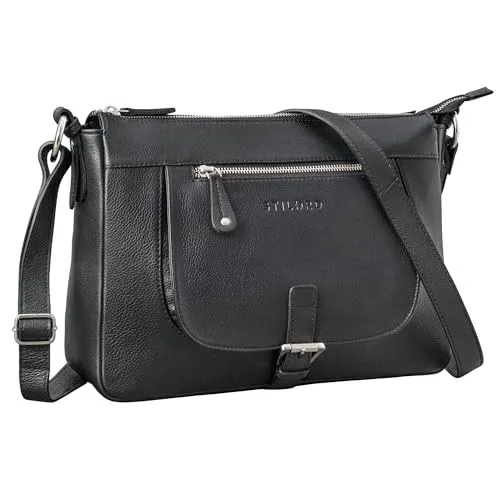 STILORD 'Odette' Leder Handtasche Damen Umhängetasche Vintage Tasche Crossbody Bag Schultertaschen Retro Umhängetasche Frauen Ledertasche, Farbe:schwarz