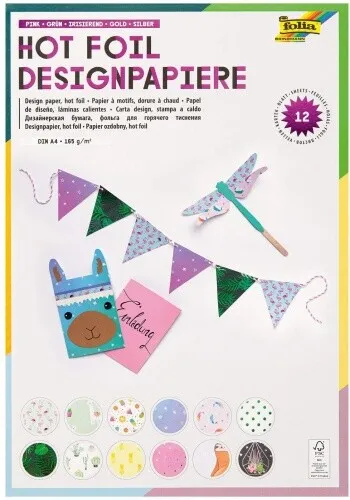Folia Paper Designpapiere Hot Foil Pink Gold Silber 12 Blatt DIN A4