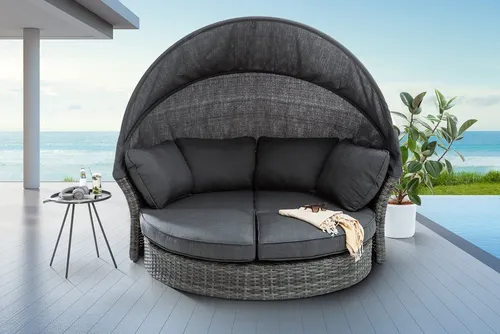 Riess-Ambiente Loungebett SEATTLE 195cm grau - Sofas für Garten und Outdoor, mit drehbarem Design und 4 bequemen Kissen für ultimativen Komfort und Entspannung.