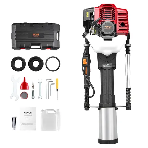 VEVOR Handramme Pfostenramme 52cc - Benzin 2-Takt, schnelles Rammen von Pfählen mit leistungsstarkem Motor und mehreren Rammköpfen