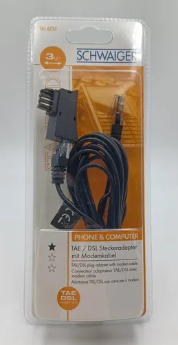 Schwaiger TAL TAE/DSL Telefonkabel Steckeradapter mit Modemkabel, Schwarz, 3m