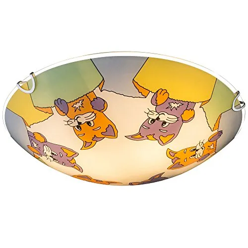 Kinder Zimmer Decken Beleuchtung Glas Lampenschirm Katzen Motive im Set inklusive LED Leuchtmittel