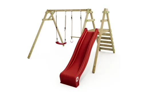 Wickey Doppelschaukel Smart Dash – Gartenschaukel mit Rutsche & Trapez für Kinder - Robuste Holzschaukel mit Rutsche und vielseitigen Spielmöglichkeiten. Fördert spielerisch Gleichgewicht und Koordination. Wetterfestes Massivholz mit 10 Jahren Garantie für langlebigen Spaß im Garten.
