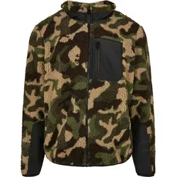 Urban Classics - SHERPA Winterjacke Wood Camo - XL - Braun - Stylische Sherpa-Jacke für Herren mit auffälligem Material-Mix. Ideal für Outdoor-Abenteuer, ausgestattet mit verschließbarer Brusttasche und zwei Seitentaschen. Komfortabler Oversized Fit für lässige Looks.
