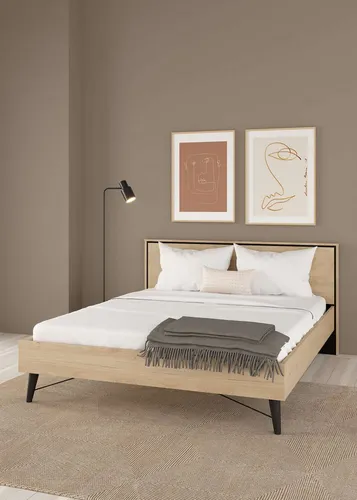 Mid.you Bett 180x200 cm aus Eiche und Buche - Stilvolles Doppelbett in Holzoptik, ideal für ein gemütliches Schlafzimmer. Robuste Bauweise und elegantes Design sorgen für Komfort und zeitlose Ästhetik.