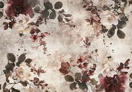 WallArena Vlies Fototapete - Blumen - 312 x 219 cm - Fototapeten - Tapeten - für Wohnzimmer Schlafzimmer - Vliestapete Wandtapete Tapete 3D Effekt- inkl. Kleister - burgunderrot
