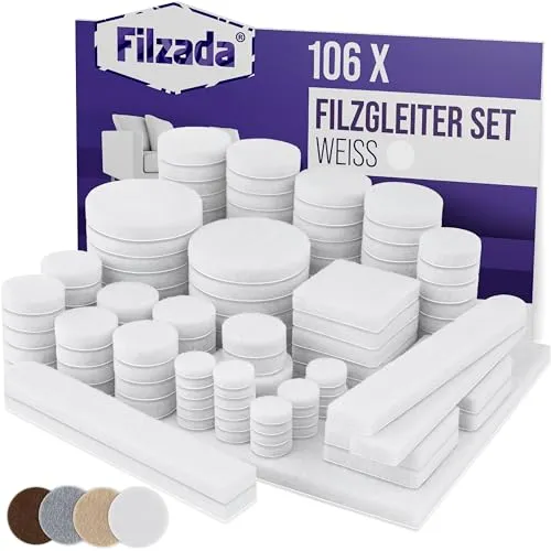 Filzada® Filzgleiter Selbstklebend Set 106 Stück (Eckig und Rund) - Weiß - Profi Möbelgleiter Filz Mit Idealer Klebkraft