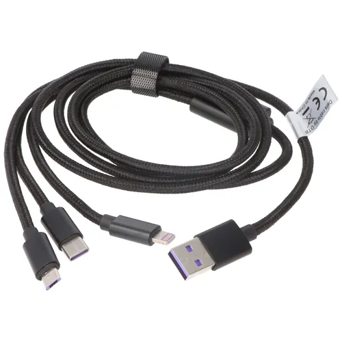 AccuCell 3IN1 USB Datenkabel passend für USB-C, iPhone, MICRO-USB Kabel 1 Meter SCHWARZ
