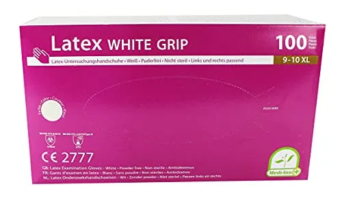 Medi-Inn Latex White Grip Einmalhandschuhe weiß puderfrei (Größe: XL, Menge: 100 Stück)