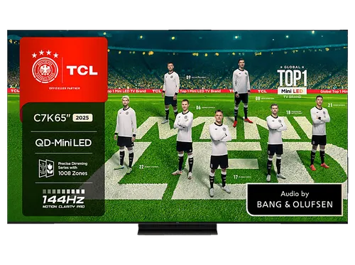 TCL 65C7K QD-Mini-LED Google TV - 65 Zoll UHD 4K Smart TV - LED & LCD Fernseher mit QD-Mini-LED-Technologie für brillante Farben und tiefes Schwarz, ideal für filmische Erlebnisse.