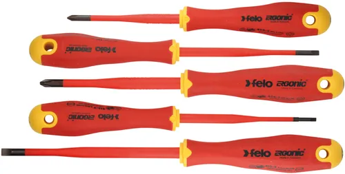 Felo Schraubendreher Satz 5-teilig ERGONIC VDE E-Slim 413 SL | PH - Schraubendreher-Set aus Deutschland, ideal für Elektriker. Ergonomisches Design und VDE-geprüfte Sicherheit für sicheres Arbeiten.