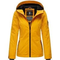 MARIKOO Damen Übergangsjacke B862 - Leicht gefüttert mit Kapuze - Funktionsjacken für den Herbst, mit hochstehendem Kragen und praktischen Reißverschlusstaschen für Handy oder MP3-Player.