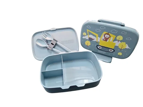 BEARFOOT Lunchbox Brotdose Kinder - Bagger Blau, leicht & auslaufsicher - Lunchboxen für Kindergarten und Schule, mit 3 Fächern, mikrowellen- und spülmaschinengeeignet, inkl. Besteck und BPA-frei für sicheres Essen.