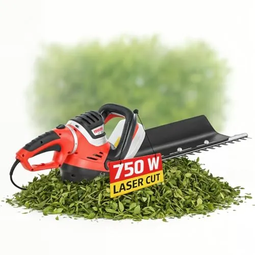 Hecht Profi Elektro Heckenschere elektrisch mit starken 750 Watt – Mit innovativem Laser Cut Messer und praktischen Schnittgutsammler – Für einen schönen Schnitt Ihrer Hecke, Sträucher und Gebüsch