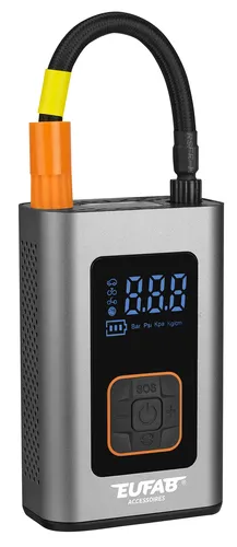 Eufab Digital Akku Kompressor 10bar mit LED Arbeitsleuchte - Tragbarer Mini-Kompressor mit bis zu 10 bar Druck, ideal für Reifen und Sportgeräte. Inklusive LED Arbeitsleuchte für optimale Sicht bei Dunkelheit.