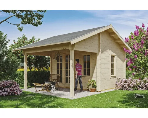 Blockbohlenhaus SKAN HOLZ Calgary - Dämmbares Gartenhaus - Gartenhaus mit Satteldach, vorbereitet für Dachpfannen, aus hochwertigem Holz und ideal für kreative Gestaltungsmöglichkeiten im Garten.