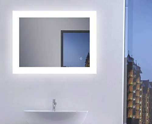 Talos Bright Badspiegel 80 x 60 cm - LED mit Sensortaster - Eleganter Badspiegel mit integrierter LED-Beleuchtung in neutralweiß. Dank IP44-Schutzklasse ideal für feuchte Räume. Perfekte Ausleuchtung und modernes Design für Ihr Badezimmer.